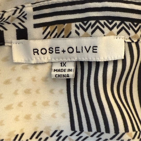 Rose And Olive Plus Button Up Top Womens 1X Neutral Patchwork Business Casual - Picture 4 of 10